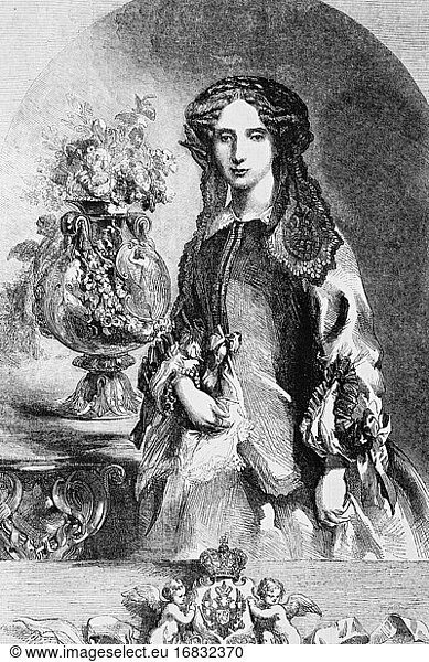 Maria Alexadrowna (Marie von Hessen)  russische Kaiseringemahlin  Gattin von Alexander II. 1824-1880. Antike Illustration. 1867.