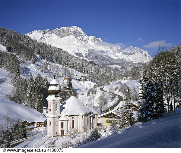 Maria Gern pilgrimage church in wintertime  Berchtesgadener Land region  Upper Bavaria  Bavaria  Germany  Europe