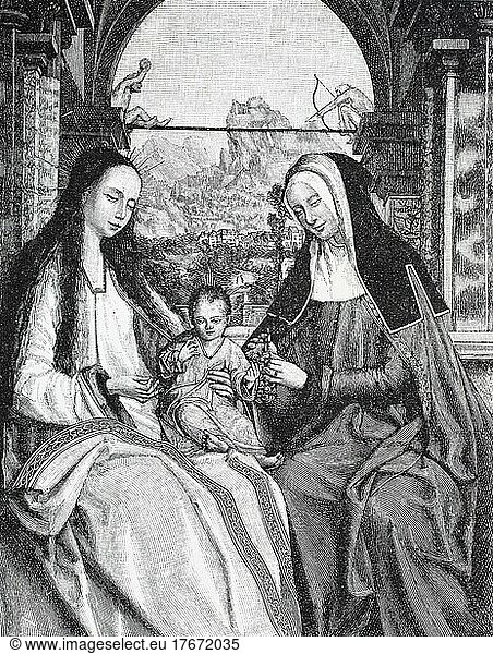 Maria mit dem Kind neben der heiligen Anna von Quentin Massys  1466-1530  History  digitale Reproduktion einer Originalvorlage aus dem 19. Jahrhundert