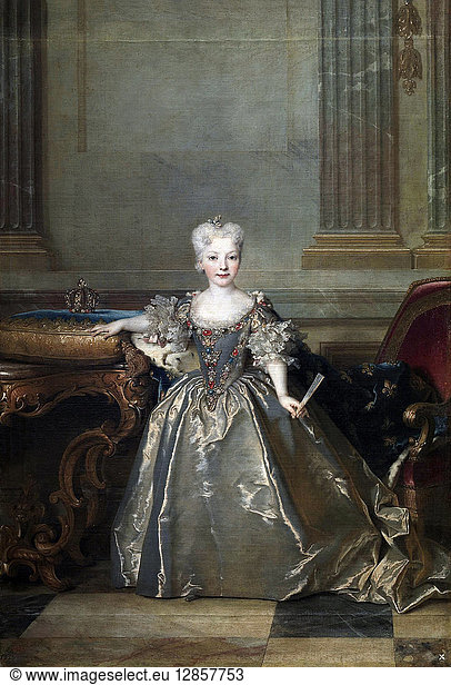 MARIANA VICTORIA OF SPAIN (1718-1781). Daughter of King Philip V of Spain. Queen consort of King Joseph I of Portugal. Painting by Nicholas Largilliere  1724.
