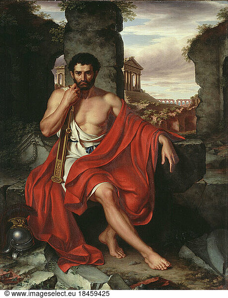 Marius  Gaius. Roman Commander. 156 – 86 BC.'Marius Amid the Ruins of Carthage'.(Marius flees to North Africa after his expulsion by Sulla  87 BC.)Painting  1832  by John Vanderlyn (1775–1852).Oil on wood panel  81.3 x 64.4 cm.Acc. No.: 1946.81Albany  Albany Institute of History & Art.