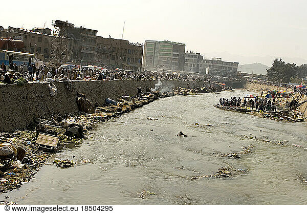 Market along the banks of the Kabul River.