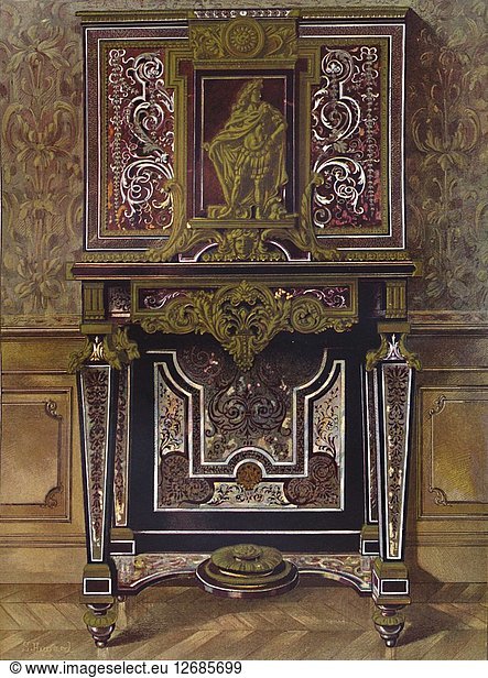 Marquery Cabinet mit Dekoration aus vergoldeter Bronze  von AndrÚ Charles Boule  1903. Künstler: Unbekannt.