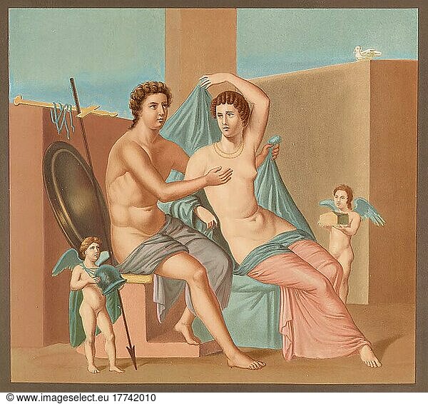 Mars and Venus  wall painting  fresco from historical Pompeii  digitally restored  Mars und Venus  Wandmalerei  Fresko aus dem historischen Pompeji  digital restauriert
