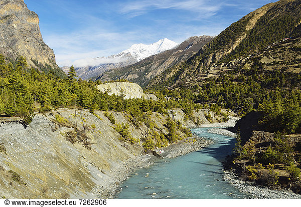Marsyangdi River Valley  Annapurna Conservation Area  Gandaki  Western Region (Pashchimanchal)  Nepal  Himalayas  Asia