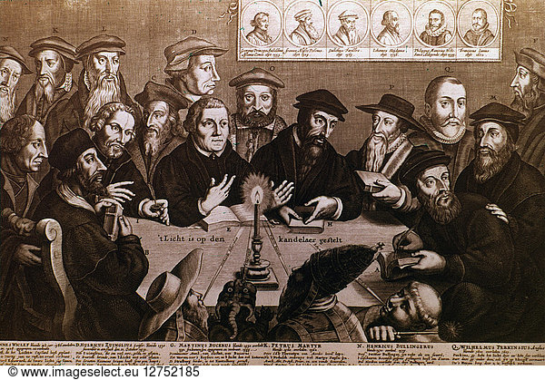 MARTIN LUTHER and Reformation leaders. Copper engraving  Dutch  17th century.
