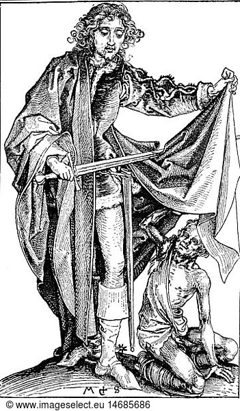 Martin von Tours  um 316 - 8.11.397  Heiliger  Bischof  Ganzfigur  Kupferstich  von Martin Schongauer (um 1448 - 1491)  Deutschland  Ende 15. Jahrhundert