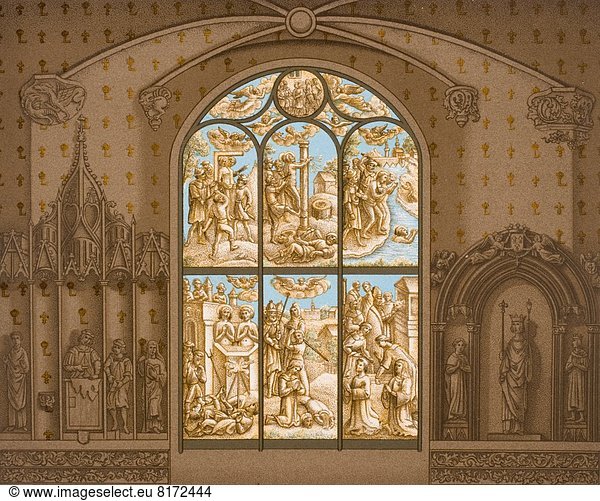 Martyrdom Of Saints Crispin And Crepinien. From A Window Which No Longer Exists Presented By The Royal Fraternity Of Shoemakers Of Paris To The Church Of The Hopital Des Quinze-Vingts. 19Th Century Reproduction From 16Th Century Livre Des Confreres