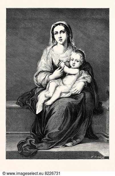 MARY WITH THE CHILD JESUS BY MURILLO IN THE DRESDEN GALLERY GERMANY 1866