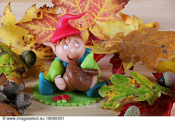 Marzipan gnome and autumn leaves  modeled  modeled  modeled  gnome  gnomes  gnome
