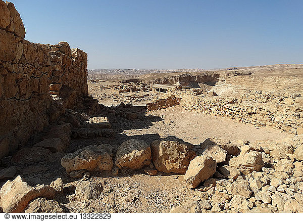 Masada is an ancient fortification in the Southern District of Israel situated on top of an isolated rock plateau on the edge of the Judean Desert; overlooking the Dead Sea.