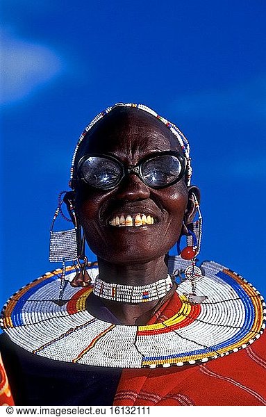 Masai woman with spectacles Serengeti Plain Tanzania