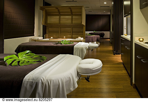 Massage tables in empty spa
