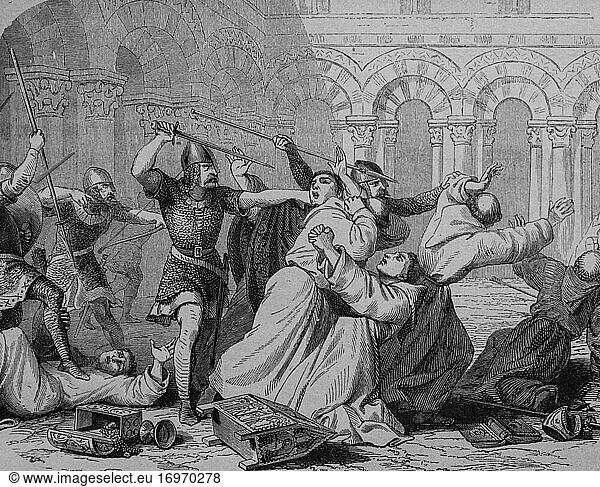 Massaker an Mönchen durch die Normannen 860  editeur lahure 1880.