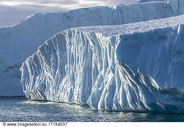Massive icebergs calved from the Jakobshavn Isbrae glacier  UNESCO World Heritage Site  Ilulissat  Greenland  Polar Regions