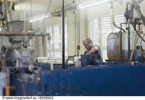 Mature man working in the steel wool cleaner industry  Lahr  Baden-Wuerttemberg  Germany