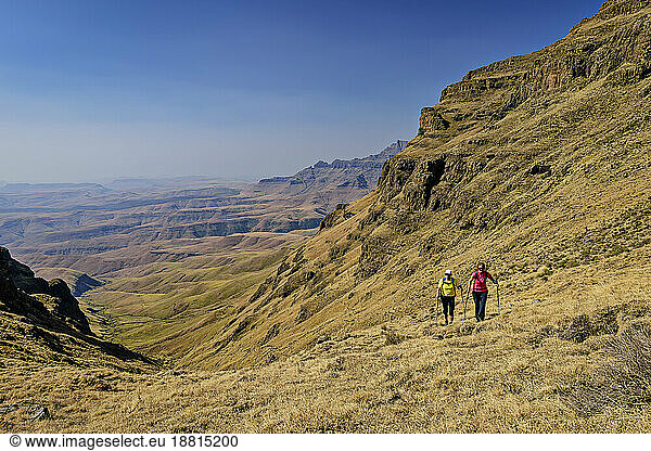 Mature woman and man hiking at KwaZulu-Natal  Drakensberg  South Africa