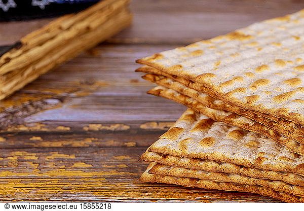 Matzoh jewish holiday bread Jewish family celebrating passover