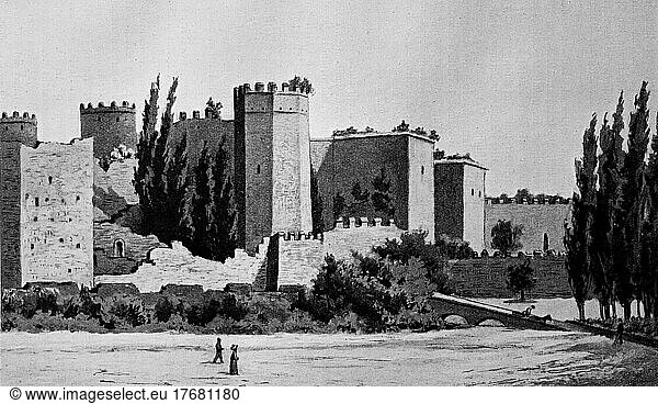 Mauern von Konstantinopel mit dem goldenen Tor  nach einem Aquarell  Istanbul  Türkei  digital restaurierte Reproduktion einer Vorlage aus dem 19. Jahrhundert  genaues Datum unbekannt  Asien