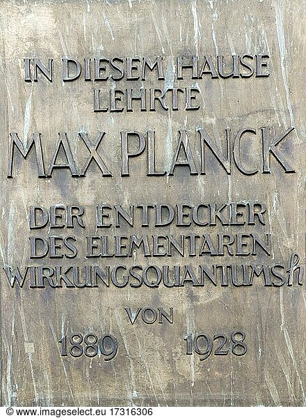 Max Planck Memorial Plaque  Humboldt University  Berlin  Germany  Europe