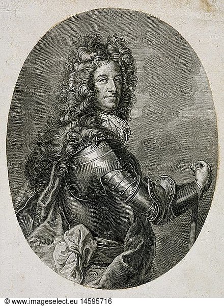 Maximilian II Emanuel  11.7.1662 - 26.2.1726  Elector of Bavaria 1679 - 1726  half length  copper engraving  18th century
