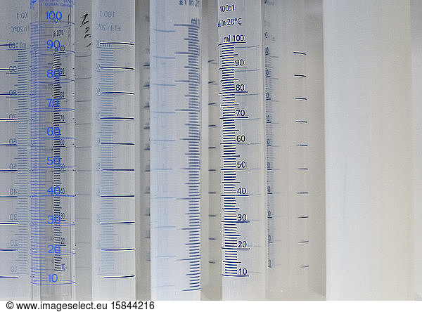 measuring vials in a laboratory display case