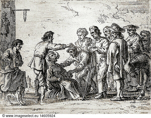 medicine  dentistry  tooth breaker showing the audience a pulled tooth  etching  Netherlands  2nd half 17th century  private collection  17th century  graphic  graphics  dentist  dental surgeon  dentists  medical doctor  physician  medic  doctors  physicians  medics  patient  patients  half length  standing  show  demonstrate  showing  demonstrating  shown  tooth  teeth  viewer  viewers  astonishmed  amazement  astonishment  wondering  treatment  treatments  medicine  medicines  tooth breaker  tooth breakers  audience  audiences  etching  etchings  historic  historical  people