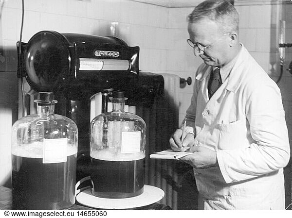 medicine  laboratory  laboratory assistant ascertaining the amount of blood serum that was gained form horses  1940