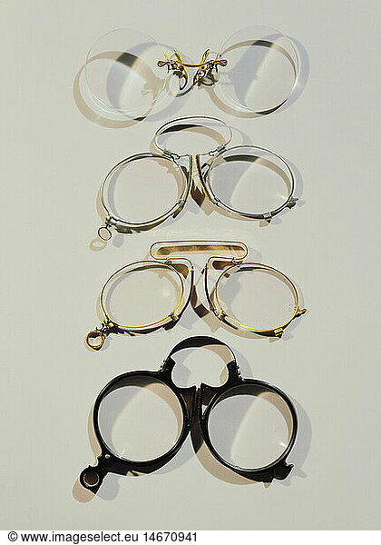 medicine  ophthalmology  glasses  four pince-nez with steel springs  circa 1900