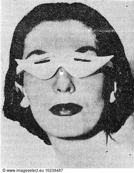 medicine  ophthalmology  woman with glasses made of wood  USA  from: 'Humanitas'  3rd volume  issue 8  Berlin  1963