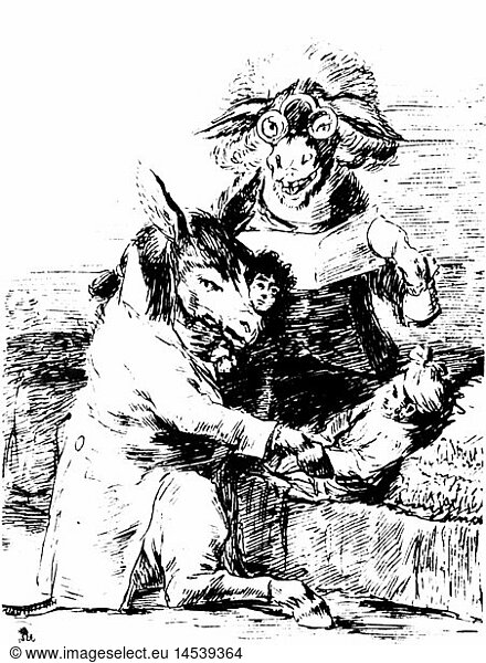 medicine  physicians  donkeys as medical doctors  by Francisco de Goya y Lucientes (1746 - 1828)  etching  circa 1800