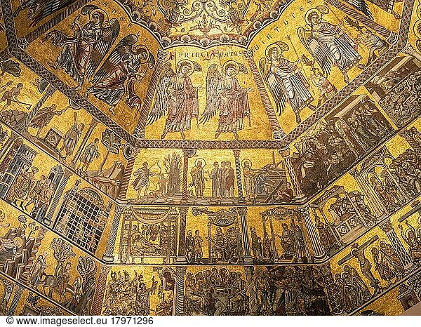 Medieval mosaics on the ceiling of the Baptistery  Florence Cathedral  Florence  Tuscany  Italy  Europe