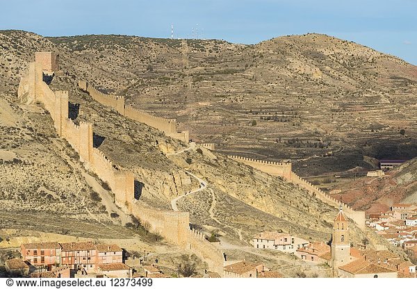 Medieval walls of Albarracin town. Albarracin  Teruel  Aragon  Spain  Europe.