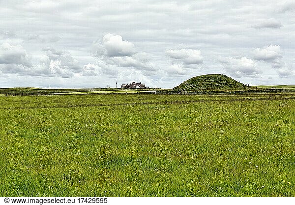 Megalithanlage Maes Howe  Hügel Maeshowe auf einer Wiese  UNESCO-Weltkulturerbe  The Heart of Neolithic Orkney  Mainland  Orkney  Schottland  Großbritannien  Europa