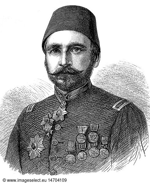 Mehemet Ali Pascha  18.11.1827 - 6.9.1878  osman. General  PortrÃ¤t  Xylografie  19. Jahrhundert