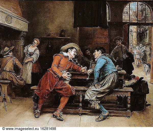 Meissonier Jean Charles - Two Men Talking in a Tavern - French School - 19th and Early 20th Century.