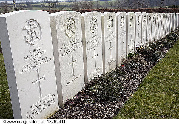 Memorial headstones graves  HMS Worcester deaths resulting from enemy action on 12th February 1942  Shotley naval cemetery  Suffolk