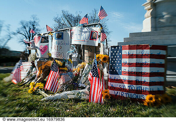 Memorial honoring Brian Sicknick after January 6 riot at US Capitol