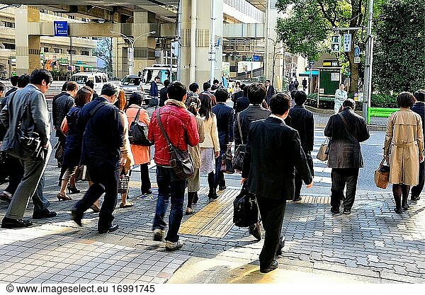 Menschen  die die Straße überqueren  Hakozaki-Kreuzung in der Nähe des Tokyo City Terminal  Nihonbashi-Hakozaki-cho  Chuo-ku  Tokyo  Japan