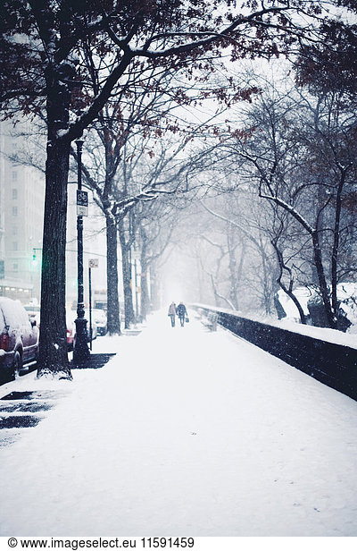 Menschen  die im Schnee auf der Straße gehen