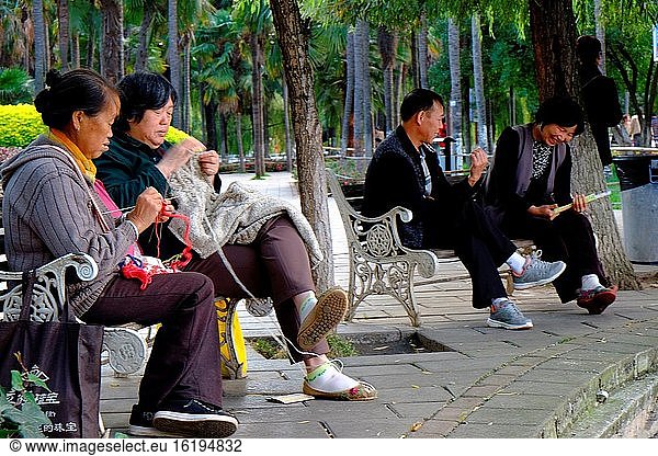 Menschen  die in einem Teil des Cuihu-Sees in Kunming  Yunnan  China  sitzen