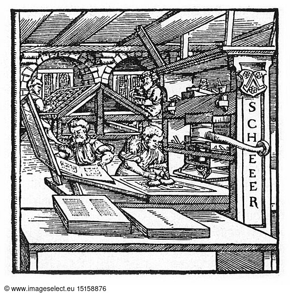 Menschen hist  Berufe  Buchdrucker  Holzschnitt  Deutschland  16. Jahrhundert
