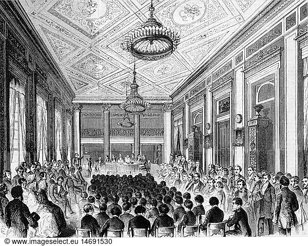 Menschen hist.  Berufe  BuchhÃ¤ndler  PrÃ¼fung der Lehrlinge des Buchhandlungsgewerbes  Saal der BuchhÃ¤ndlerbÃ¶rse  Leipzig  25.3.1855