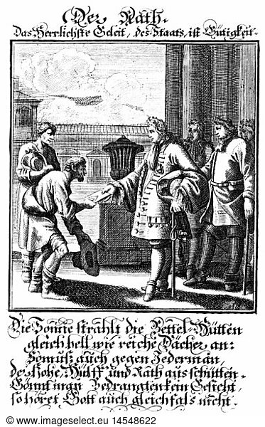 Menschen hist  Berufe  Rat  Kupferstich aus dem StÃ¤ndebuch von Christoph Weigel  1698  mit Vers von Abraham a Santa Clara