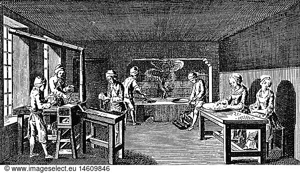 Menschen hist  Berufe  SchriftgieÃŸer  Werkstatt  Schmelzofen  Kupferstich  Frankreich  18. Jahrhundert