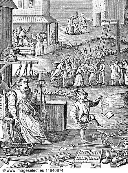 Menschen hist.  Kinder  Erziehung  'L'education maternelle' (Die mÃ¼tterliche Erziehung)  Kupferstich  17. Jahrhundert