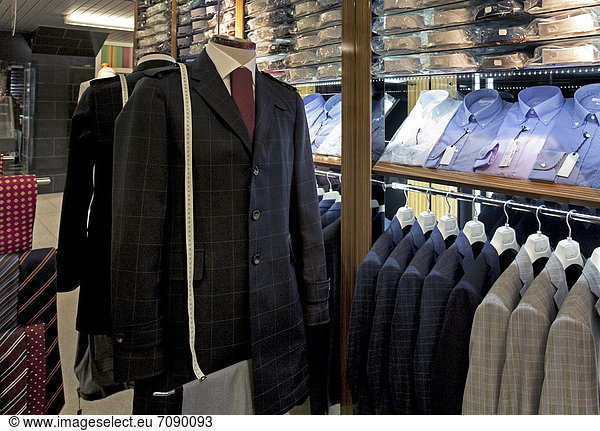 Menswear on display at a clothes shop in Tallinn airport.