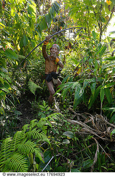 Mentawai hunter Siberut in forest  Mentawai  Indonesia