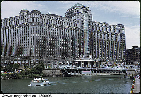 Merchandise Mart and Chicago River  Chicago  Illinois  USA  1972