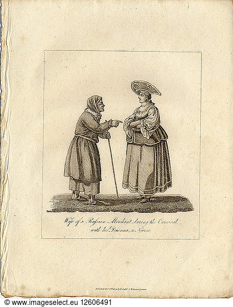 Merchants wife wuth Nurse during Fasching  1833. Artist: Anonymous